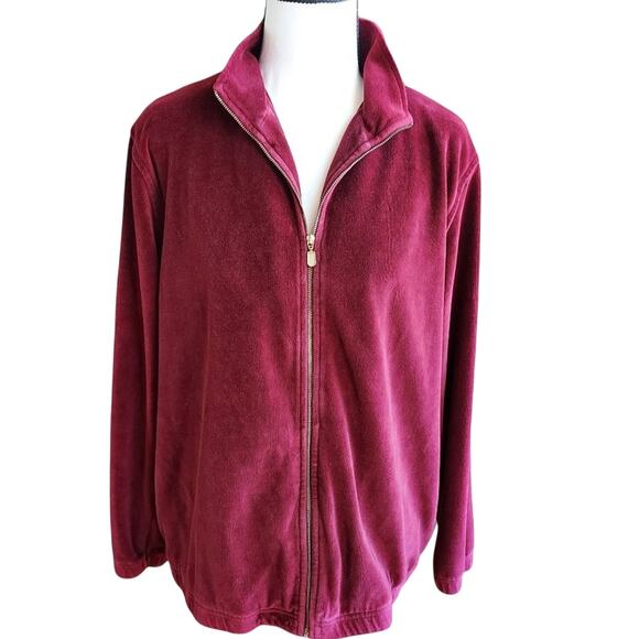 Vintage Norsport Nordstrom Velour Merlot Red Track Suit Jogger Jacket Women Med - Picture 2 of 6